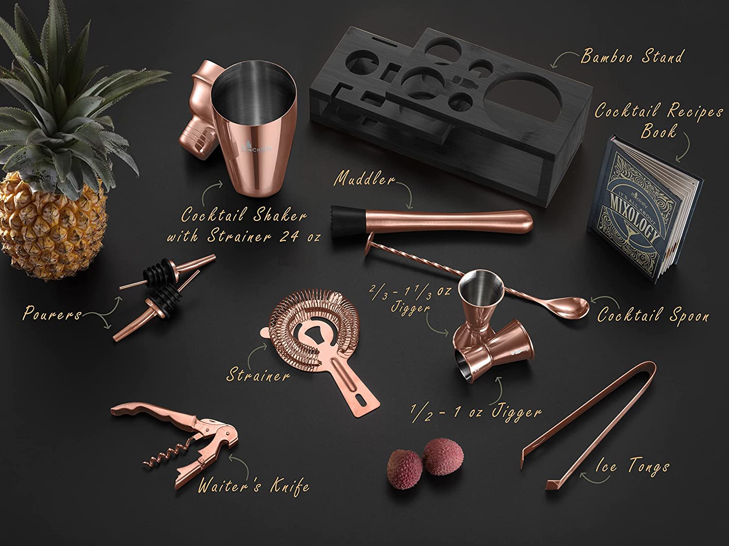 Copper Finish Professional two-piece Cocktail Shaker set with Hawthorne Strainer and Japanese Jigger Copper Boston Shaker Set