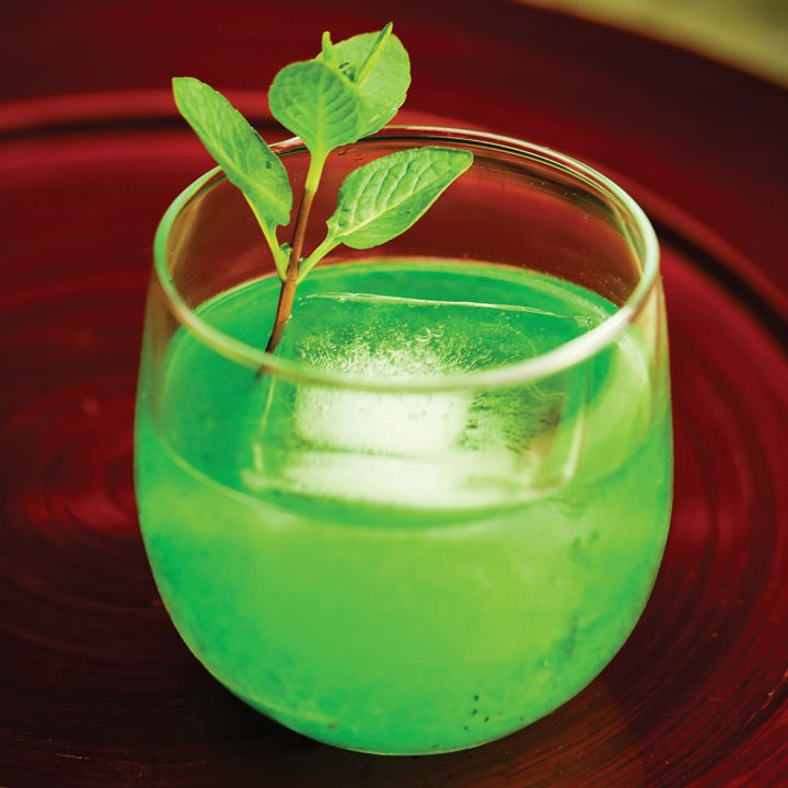 Mint green old fashioned cocktail