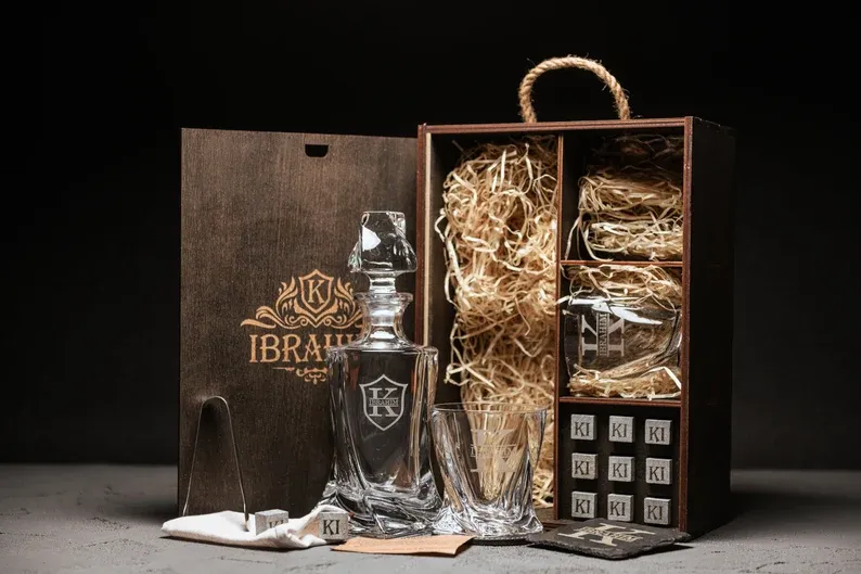 Personalized Decanter Set with Whiskey Stones
